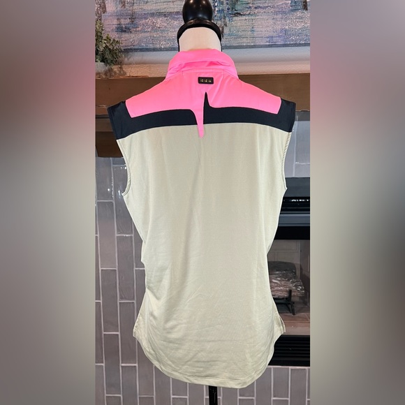 Jamie Sadock Beige paint drip Abstract Print Golf Top Size large Sleeveless - Picture 5 of 8